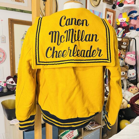Varsity Letterman Award Jacket Wool Cheerleader 80s VTG Yellow Womens M Good - Picture 1 of 15